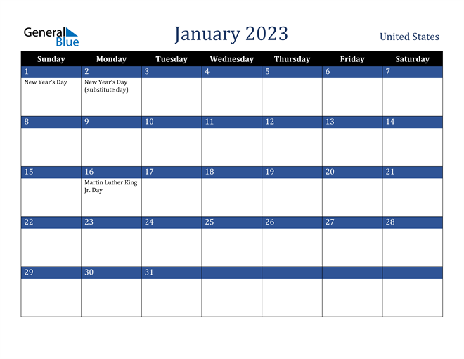 January 2023 United States Calendar