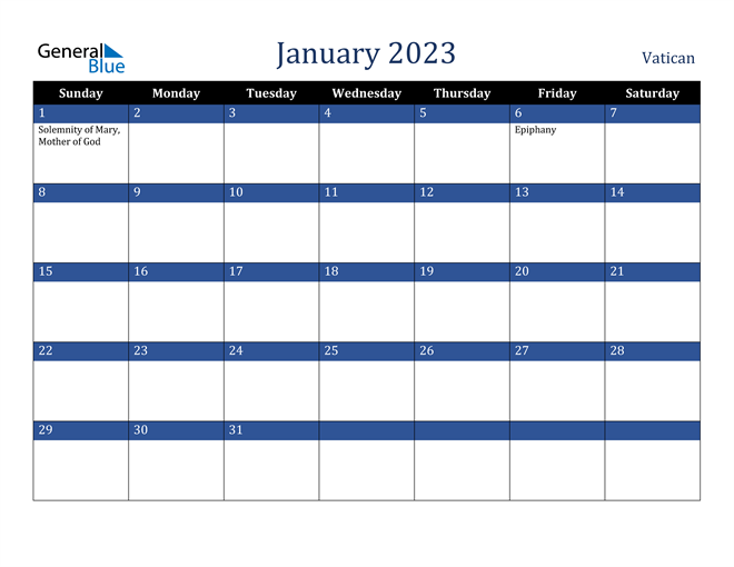 January 2023 Vatican Calendar