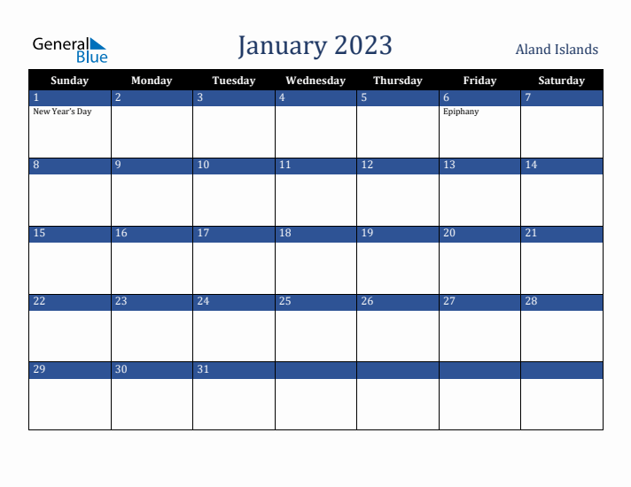 January 2023 Aland Islands Calendar (Sunday Start)