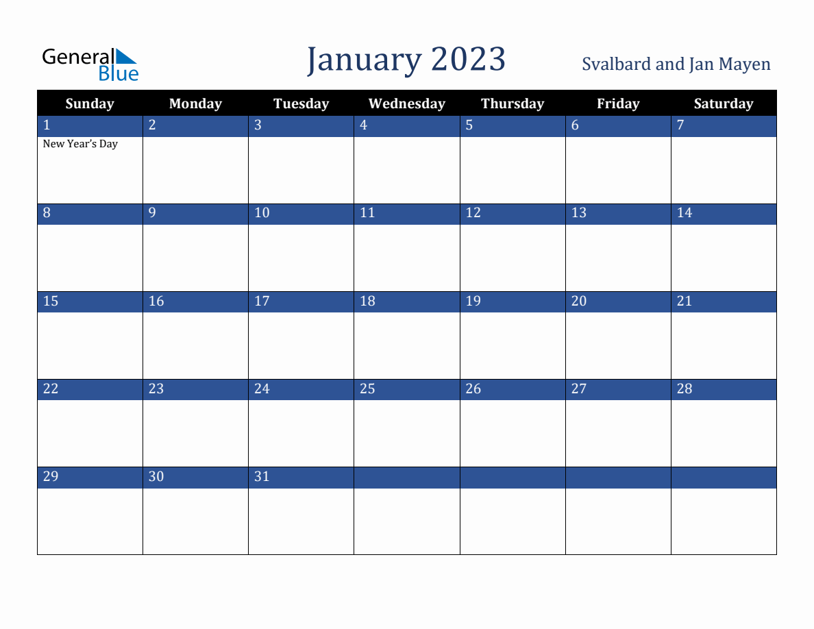 January 2023 Svalbard And Jan Mayen Holiday Calendar