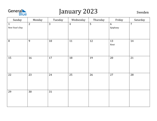 January 2023 Calendar Sweden