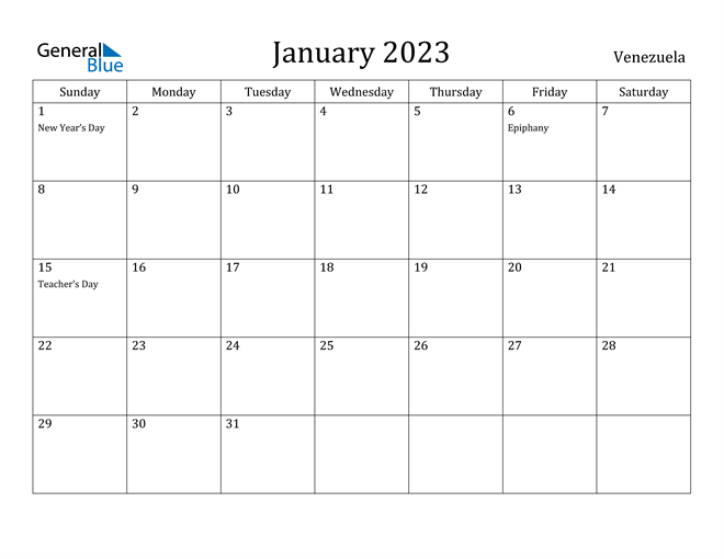 January 2023 Calendar Venezuela