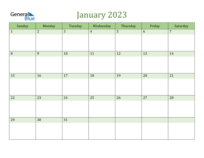  January Calendar 2023