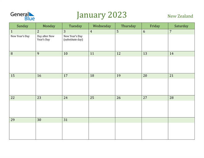 January 2023 Calendar With New Zealand Holidays 1376