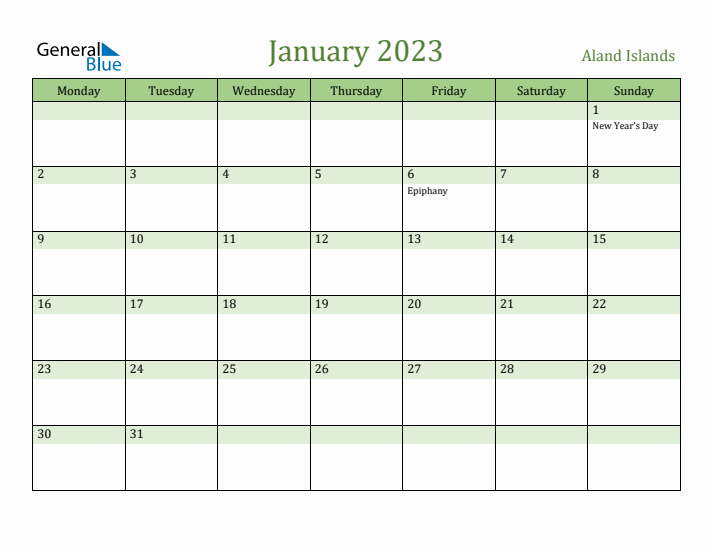 January 2023 Calendar with Aland Islands Holidays
