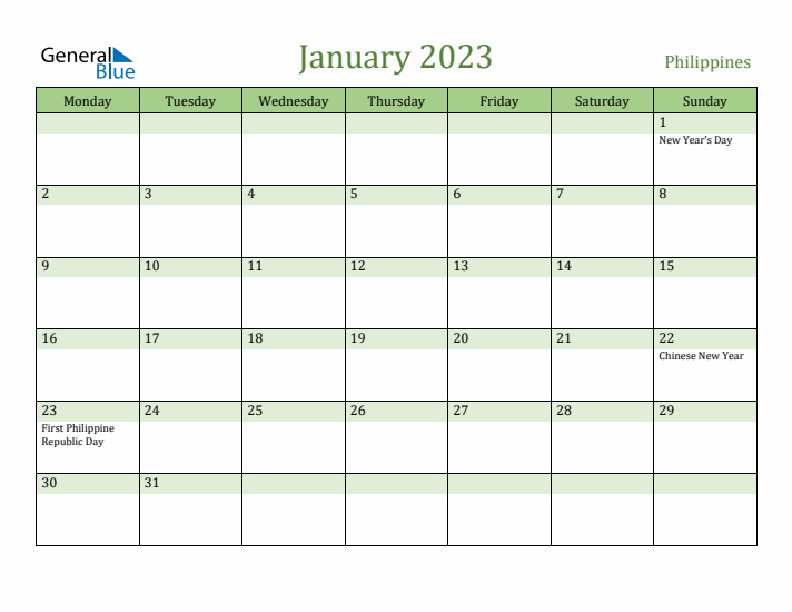 January 2023 Calendar with Philippines Holidays