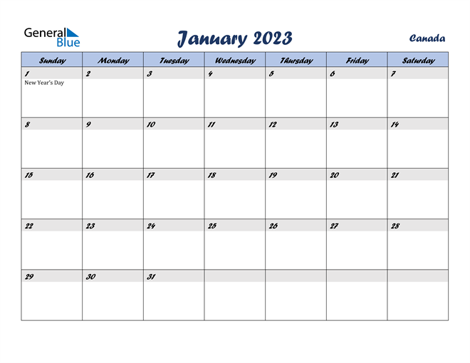 Free Printable Monthly Canadian Calendar 2023