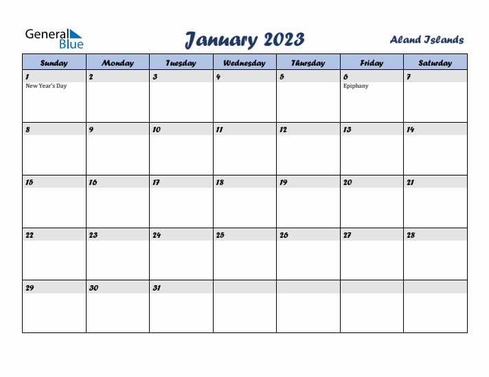 January 2023 Calendar with Holidays in Aland Islands