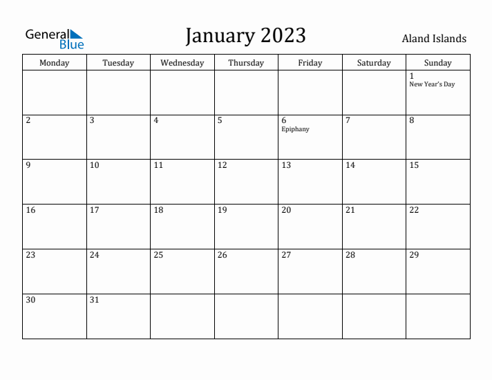 January 2023 Calendar Aland Islands