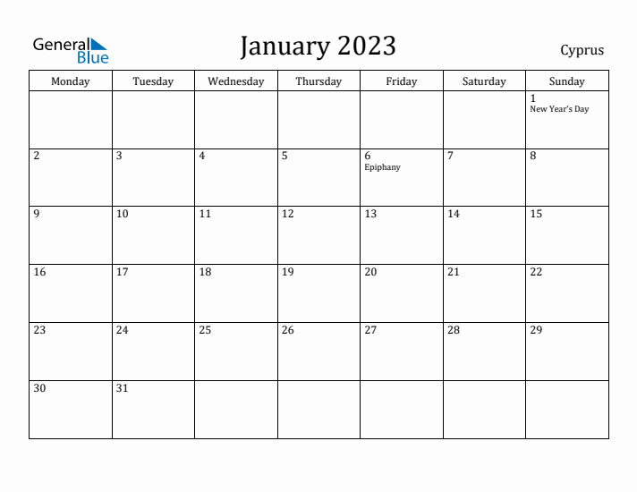 January 2023 Calendar Cyprus