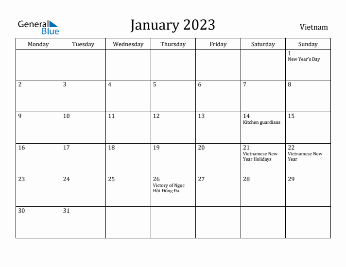 January 2023 Calendar Vietnam