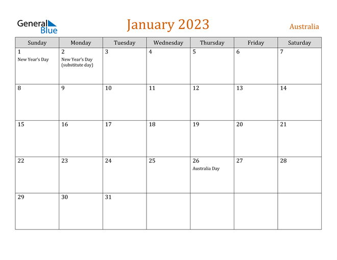Printable 2023 Australia Calendar Templates With Holidays Calendarlabs January 2023 Calendar 
