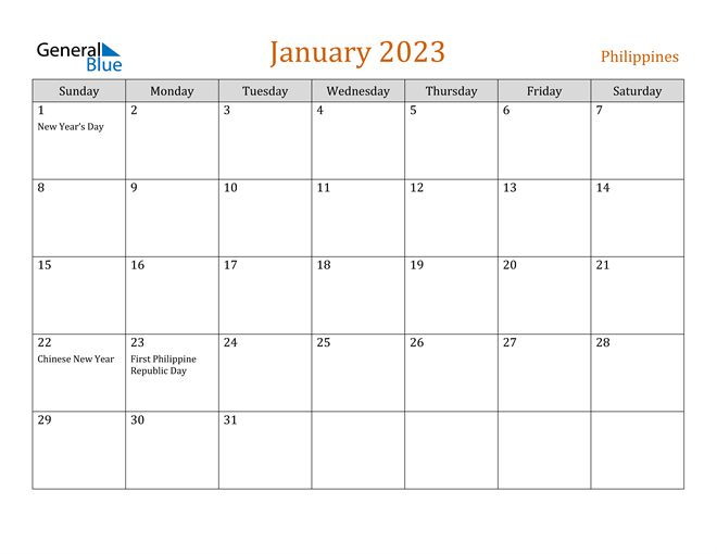 January 2023 Calendar with Philippines Holidays