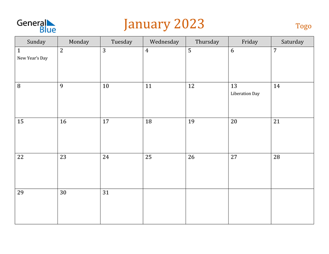 January 2023 Holiday Calendar