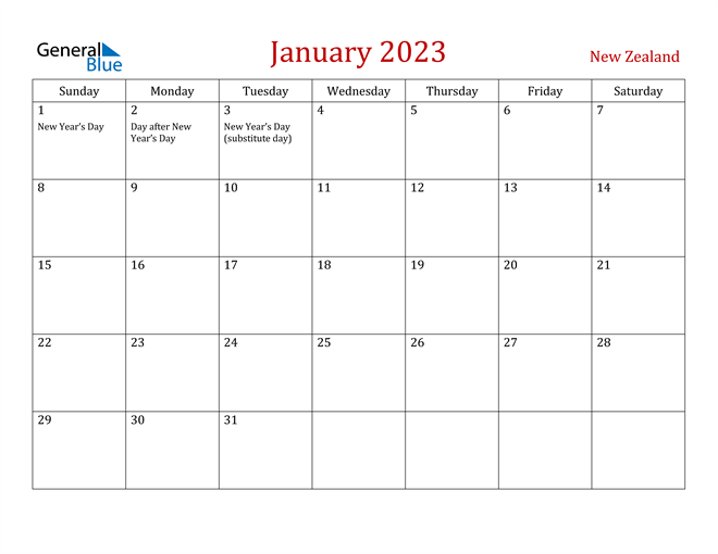 2023 Calendar With Holidays Nz January 2023 Calendar With New Zealand Holidays