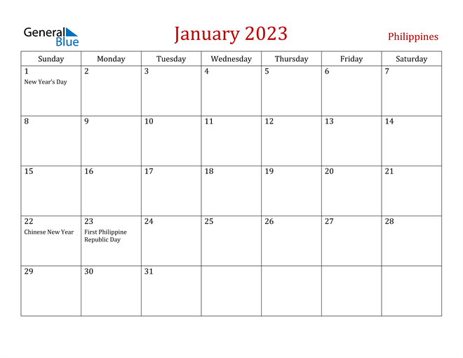 2023 Calendar With Holidays Philippines January 2023 Calendar With Philippines Holidays