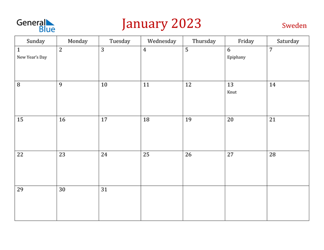 Sweden January 2023 Calendar