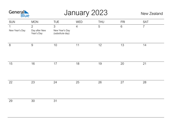 January 2023 Calendar With New Zealand Holidays 3773