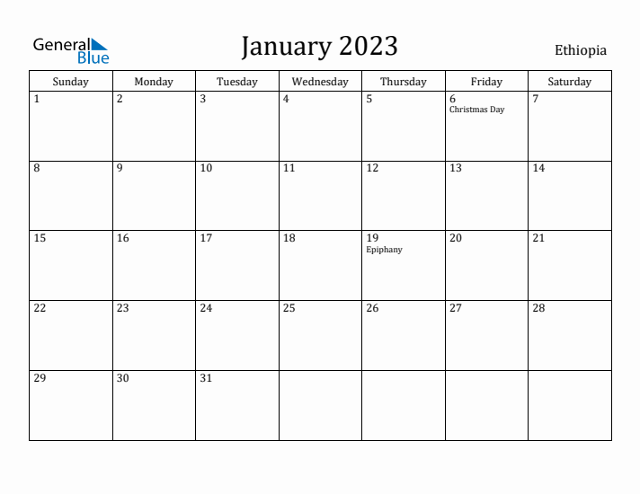 January 2023 Calendar Ethiopia