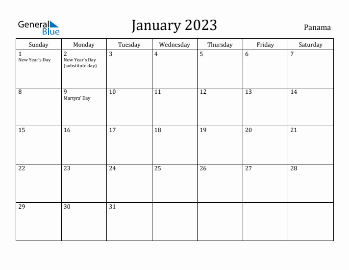 January 2023 Calendar Panama