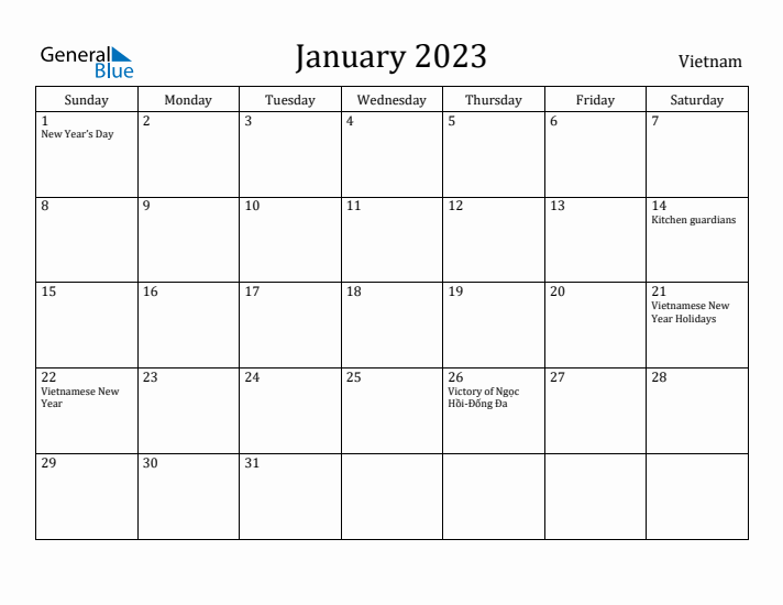 January 2023 Calendar Vietnam