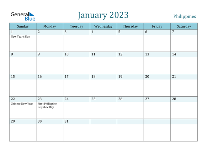 2023 Calendar Philippines With Holidays Printable January 2023 Calendar With Philippines Holidays