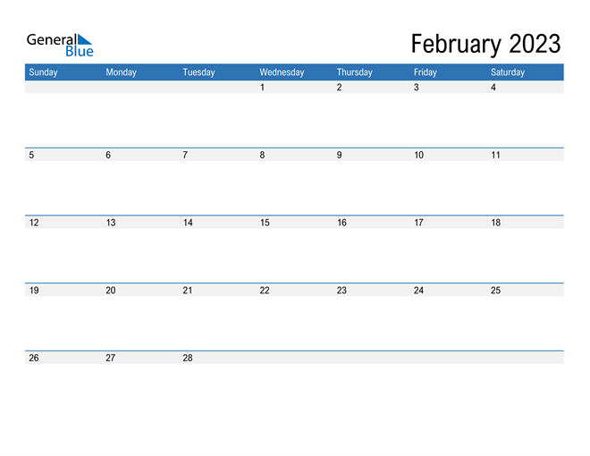 February 2023 Calendar PDF Word Excel 