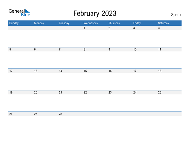 February 2023 Calendar with Spain Holidays