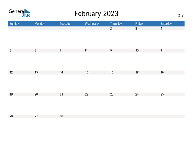 February 2023 Calendar with Italy Holidays