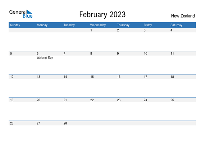 February 2023 Calendar with New Zealand Holidays