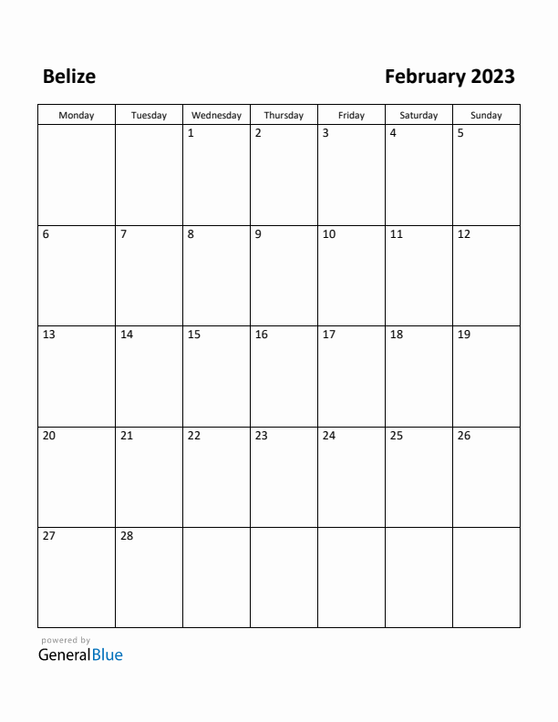 February 2023 Calendar with Belize Holidays