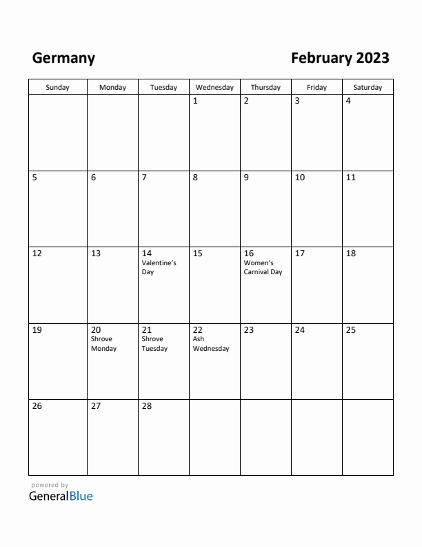 February 2023 Calendar with Germany Holidays