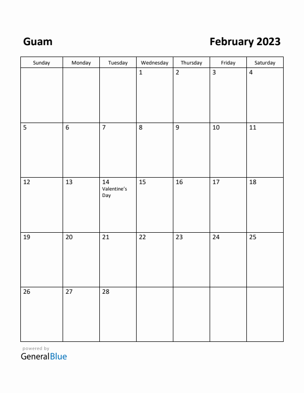 February 2023 Calendar with Guam Holidays