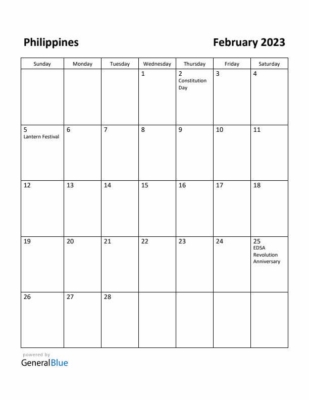 February 2023 Calendar with Philippines Holidays