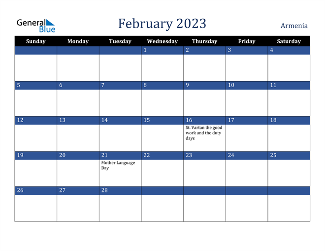 February 2023 Armenia Calendar
