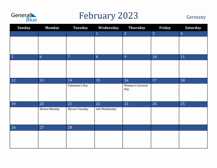 February 2023 Germany Calendar (Sunday Start)