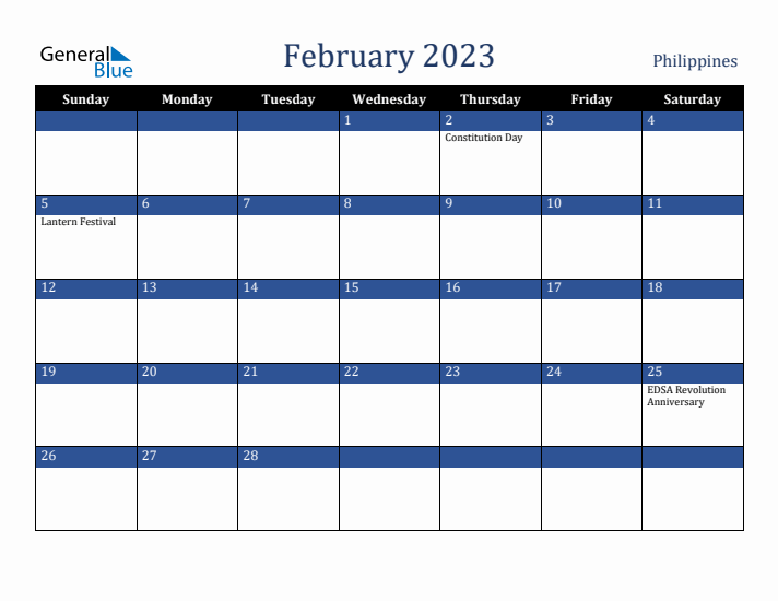February 2023 Philippines Calendar (Sunday Start)
