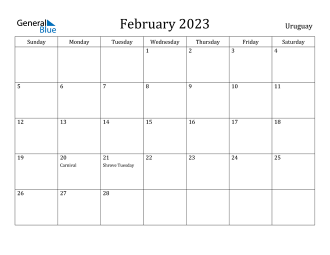 February 2023 Calendar Uruguay