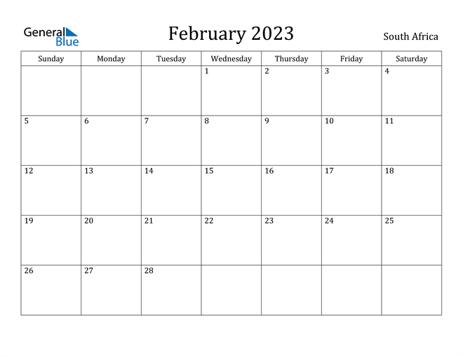 February 2023 Calendar with South Africa Holidays