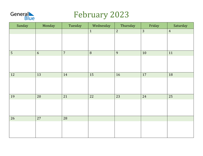  February Calendar 2023