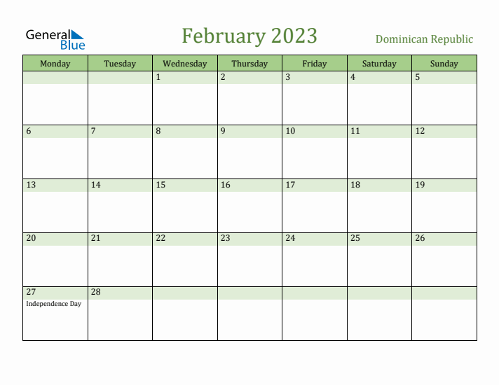 February 2023 Calendar with Dominican Republic Holidays
