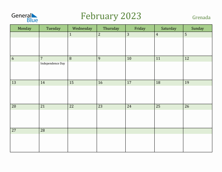 February 2023 Calendar with Grenada Holidays