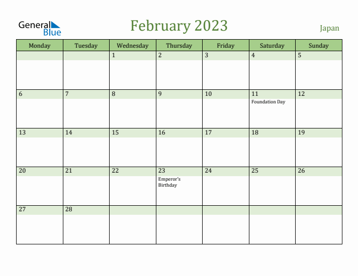 February 2023 Calendar with Japan Holidays