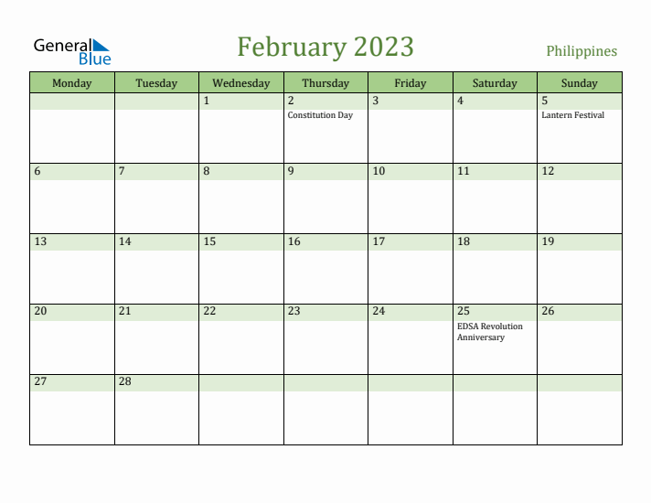 February 2023 Calendar with Philippines Holidays
