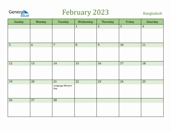 February 2023 Calendar with Bangladesh Holidays
