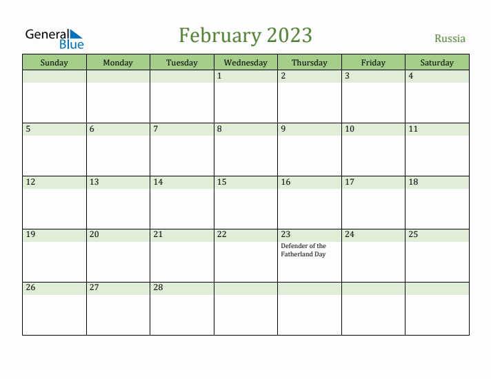 February 2023 Calendar with Russia Holidays