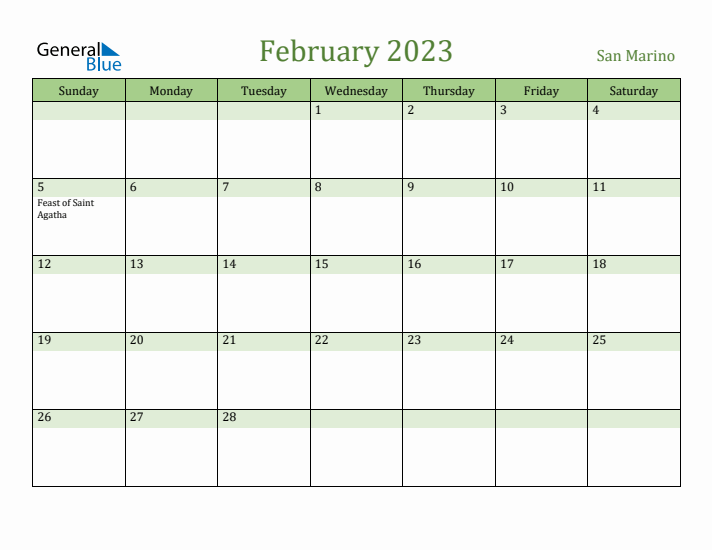 February 2023 Calendar with San Marino Holidays