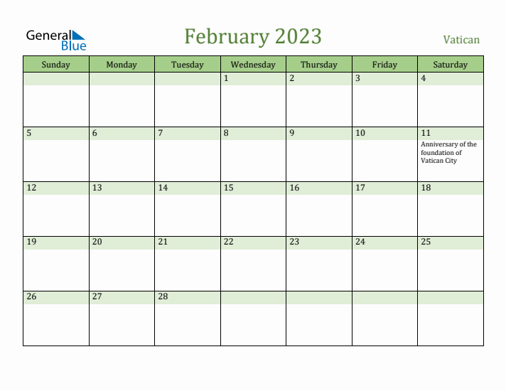 February 2023 Calendar with Vatican Holidays