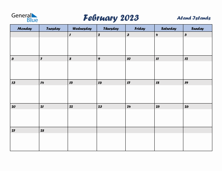 February 2023 Calendar with Holidays in Aland Islands