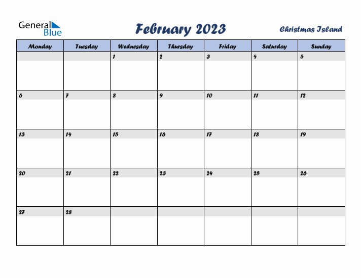 February 2023 Calendar with Holidays in Christmas Island